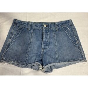 TRAVE‎ Lara Atmosphere Denim Shorts Women's Size 28 High Rise Button Fly Raw Hem